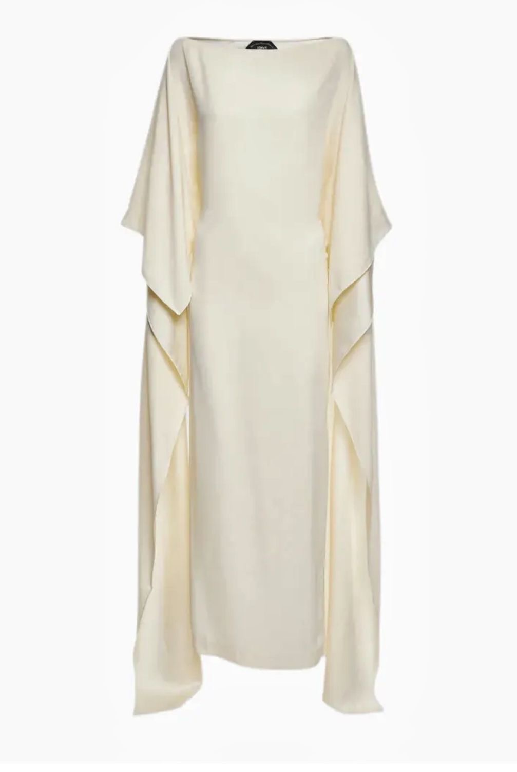 Shaghaf cascade-sleeve kaftan in ivory satin