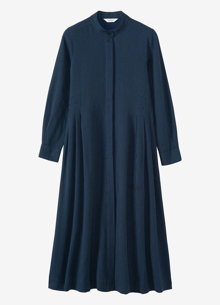 Layali pinstripe shirt dress in indigo, pleated skirt