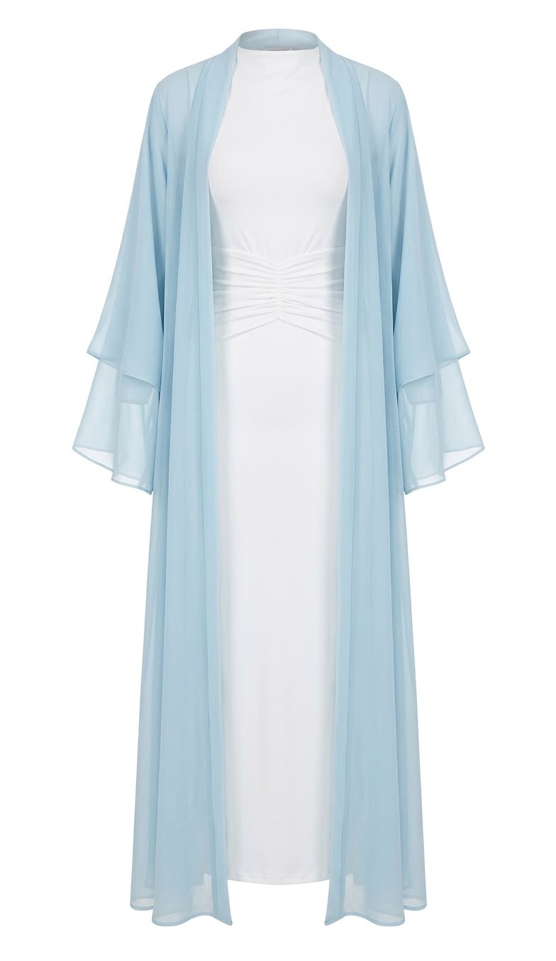 Sama chiffon open layer in sky blue over a white base dress
