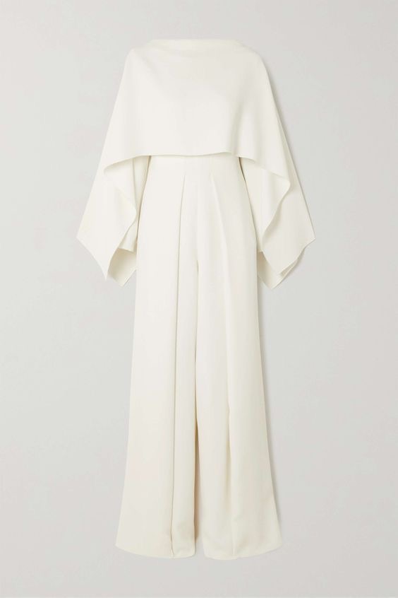 Naseem cape-sleeve wide-leg jumpsuit in ivory